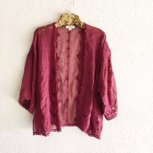 Taylor & Sage Sheer Burgundy Kimono Top